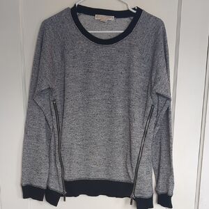 MICHAEL Michael Kors Gray Crewneck Sweater with Black Trim and Zippers